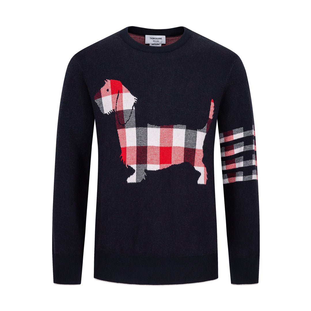 Men's Classic Crew Neck Merino Wool Sweater with 4-Bar Detail