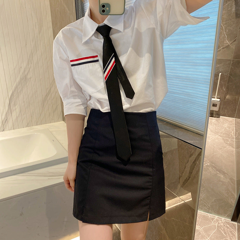 Thom BrowneWomen's Cotton Tie-Front Short Sleeve Shirt - Made in Japan