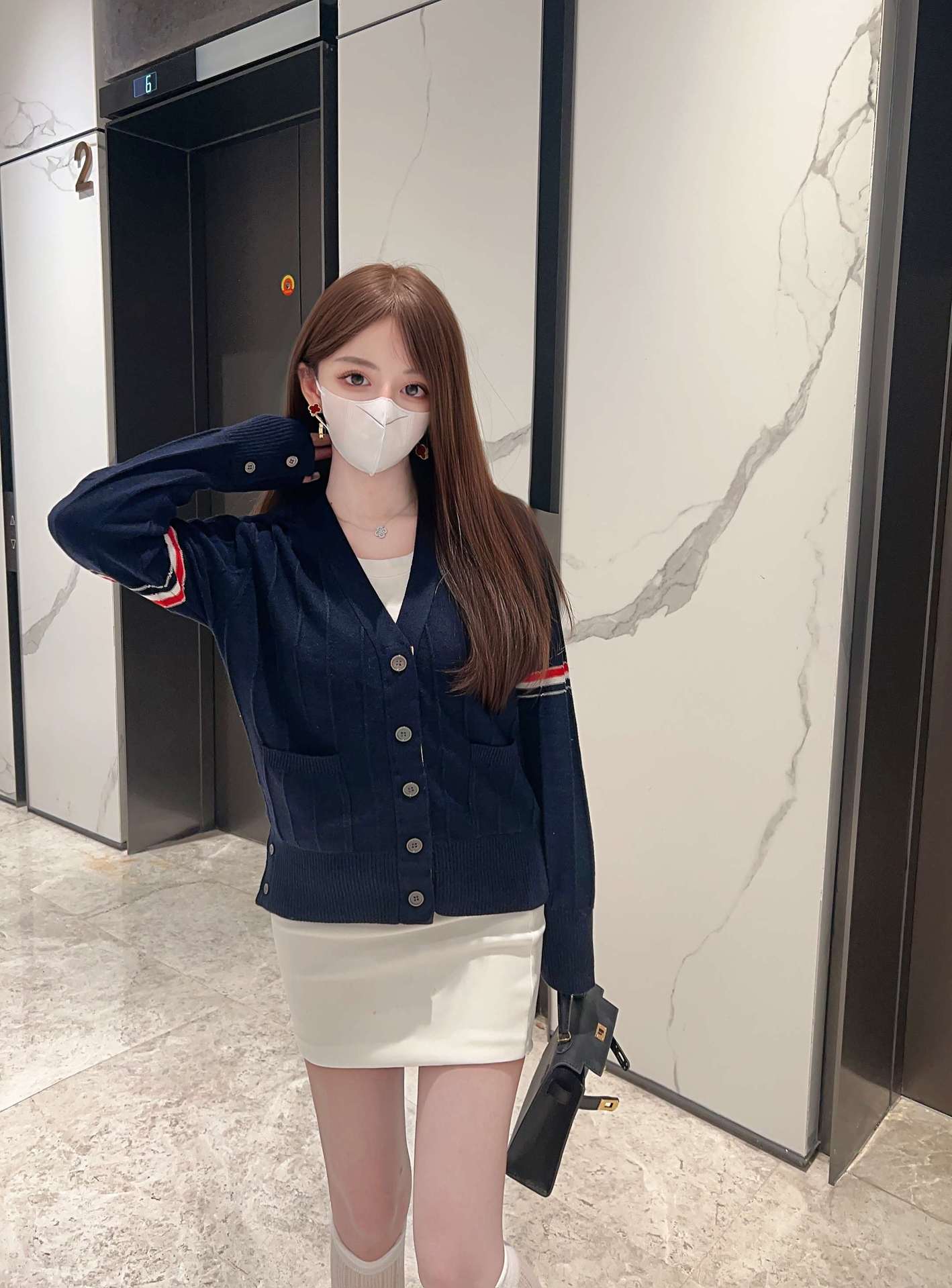 Thom BrowneJapanese Cotton Knitted Cardigan - Partial Button Front