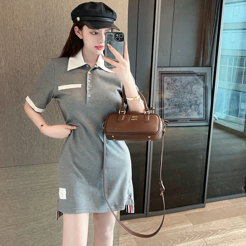 Thom BrowneWomen's Cotton Polo Dress - Partial Button Front | Made in Japan