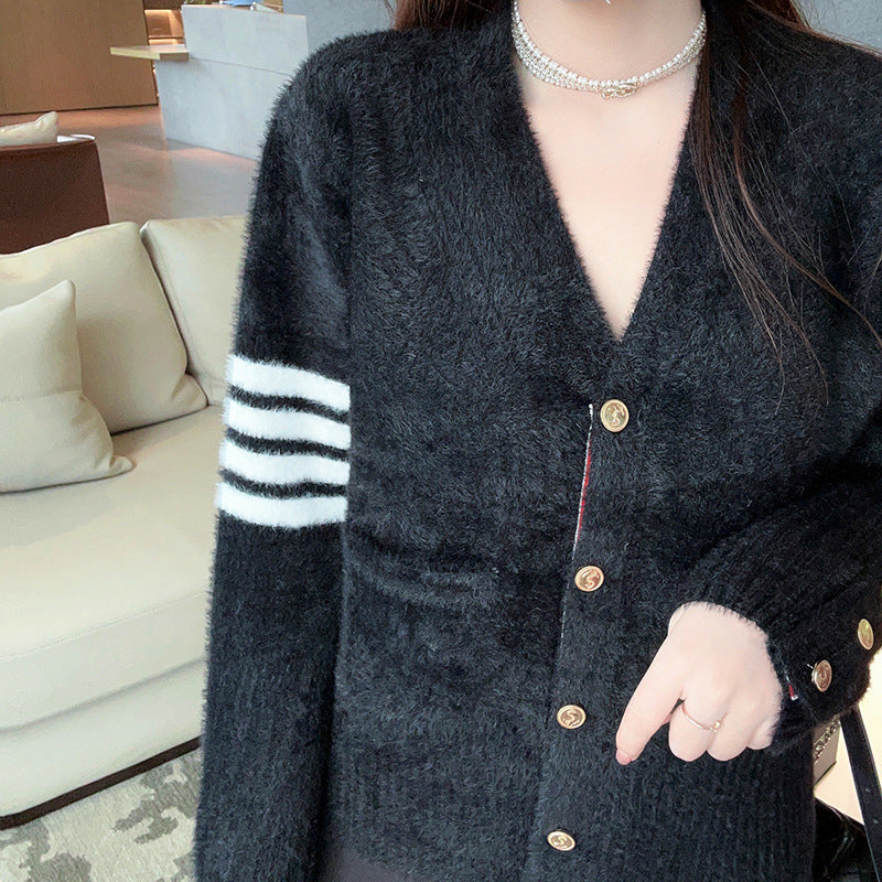 Thom BrowneWomen's Anti-Pilling Cardigan - Japanese Crafted Partial Button Front Sweater