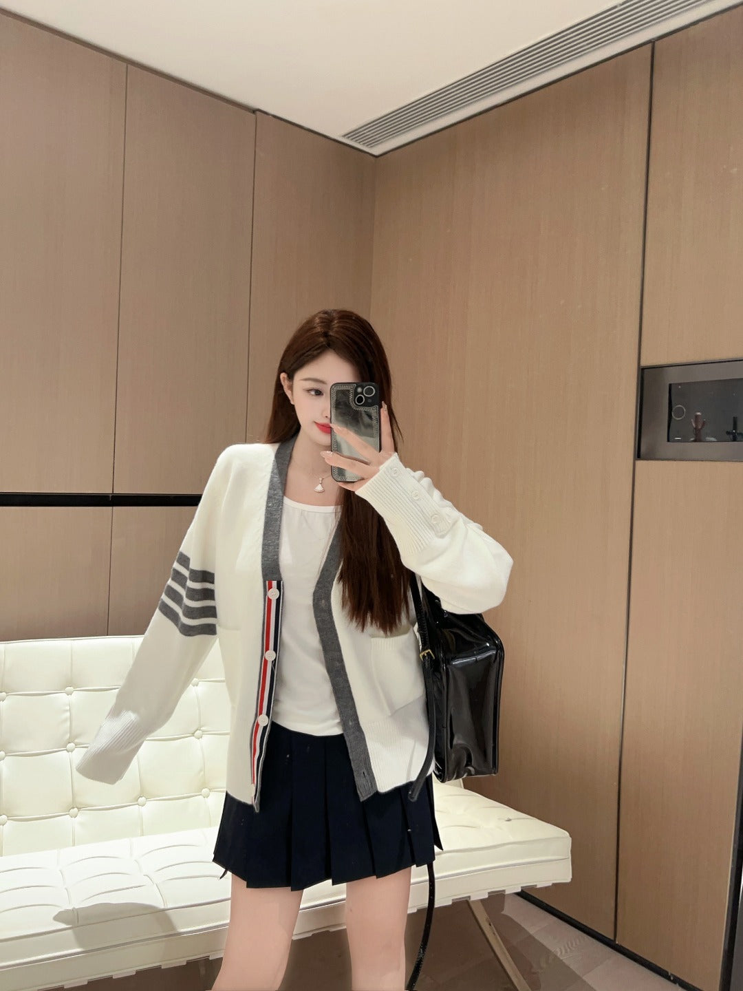 Thom BrowneWomen's Cardigan Sweater - Signature 4-Bar Stripe Detail