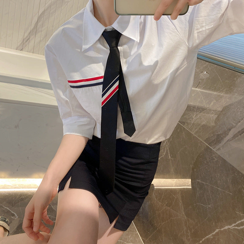 Thom BrowneWomen's Cotton Tie-Front Short Sleeve Shirt - Made in Japan
