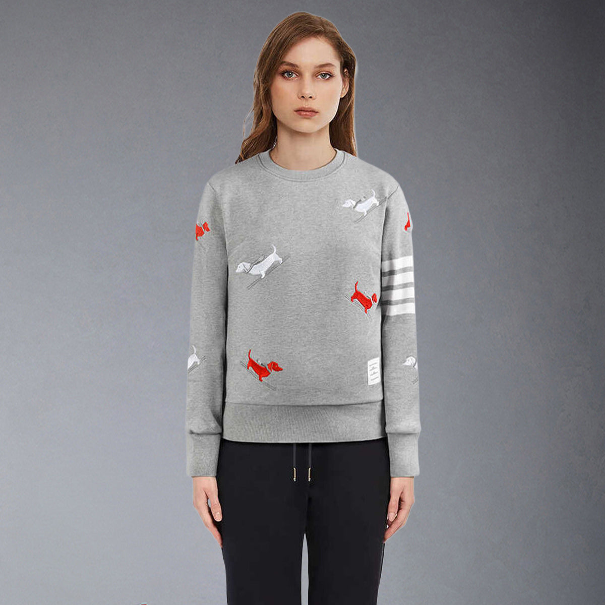 Thom Browne4-Bar Puppy Embroidered Crew Neck Sweatshirt - Premium Pullover