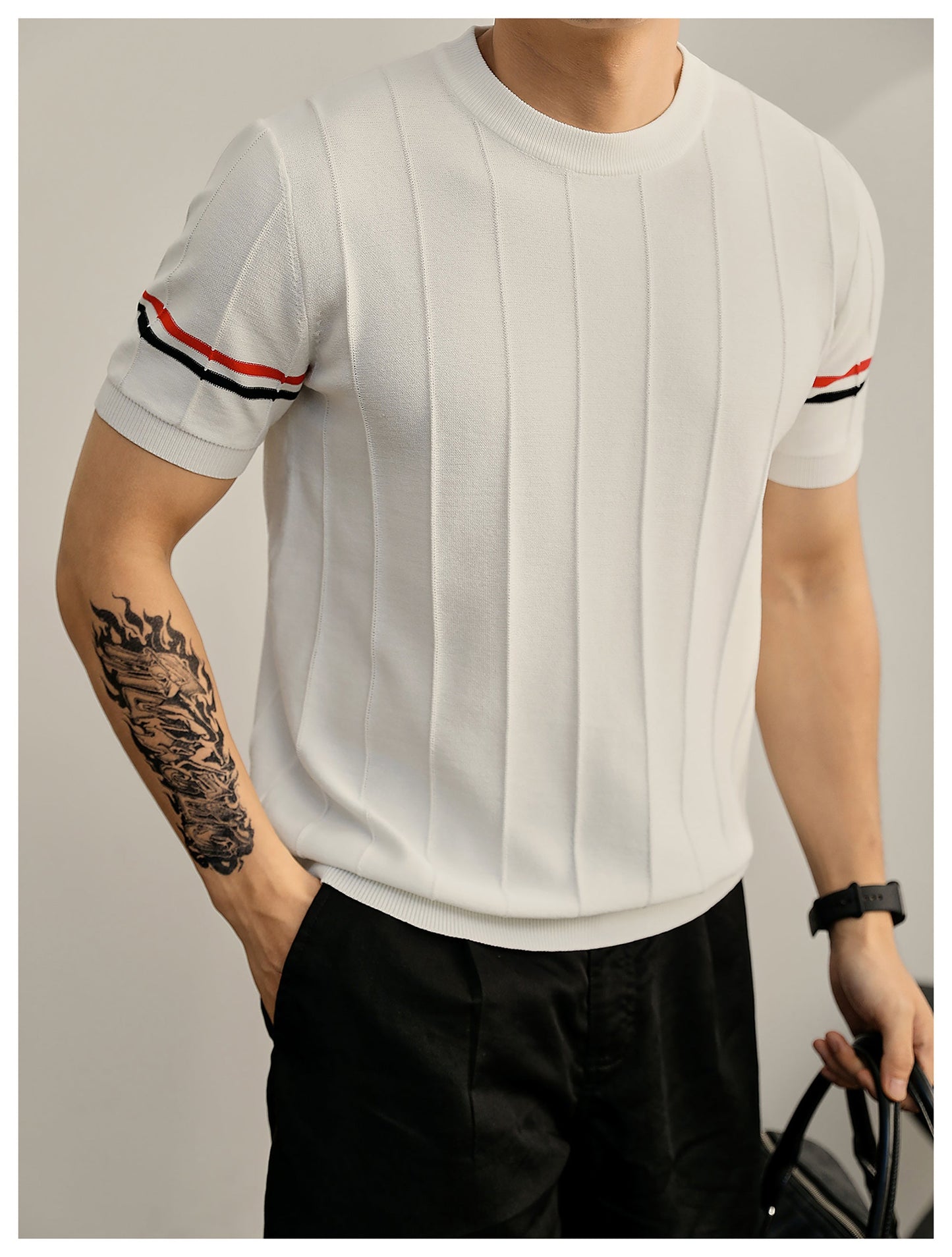 Men's Textured Knit Polo Shirt | 4-Bar Detail | Signature Grosgrain