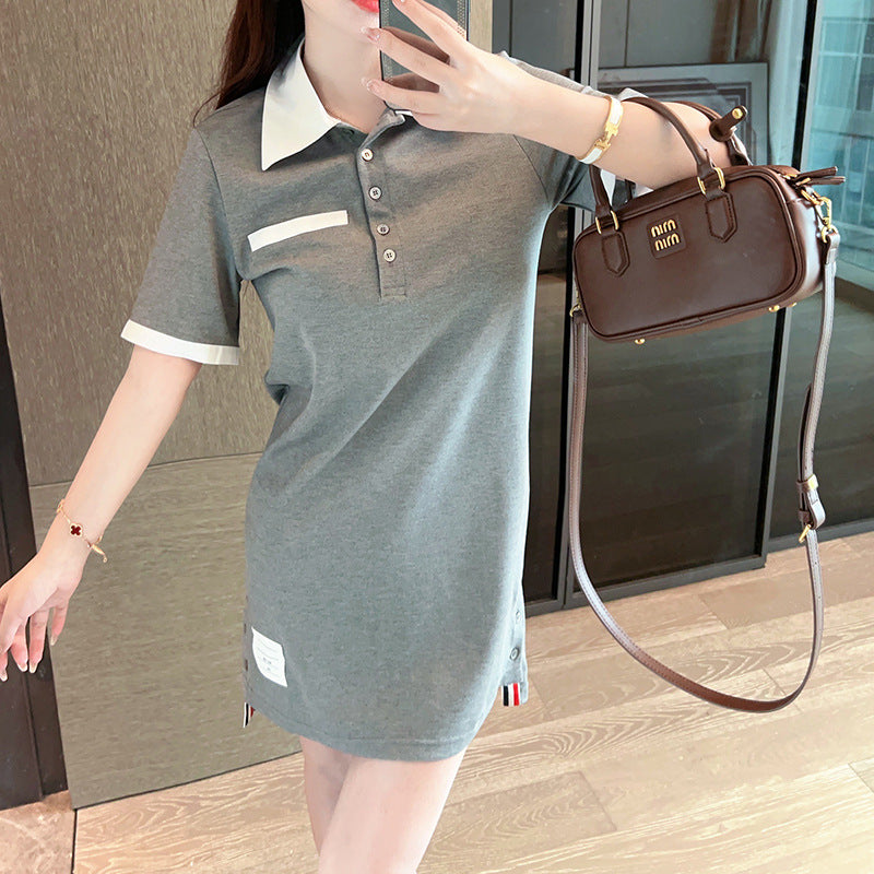 Thom BrowneWomen's Cotton Polo Dress - Partial Button Front | Made in Japan