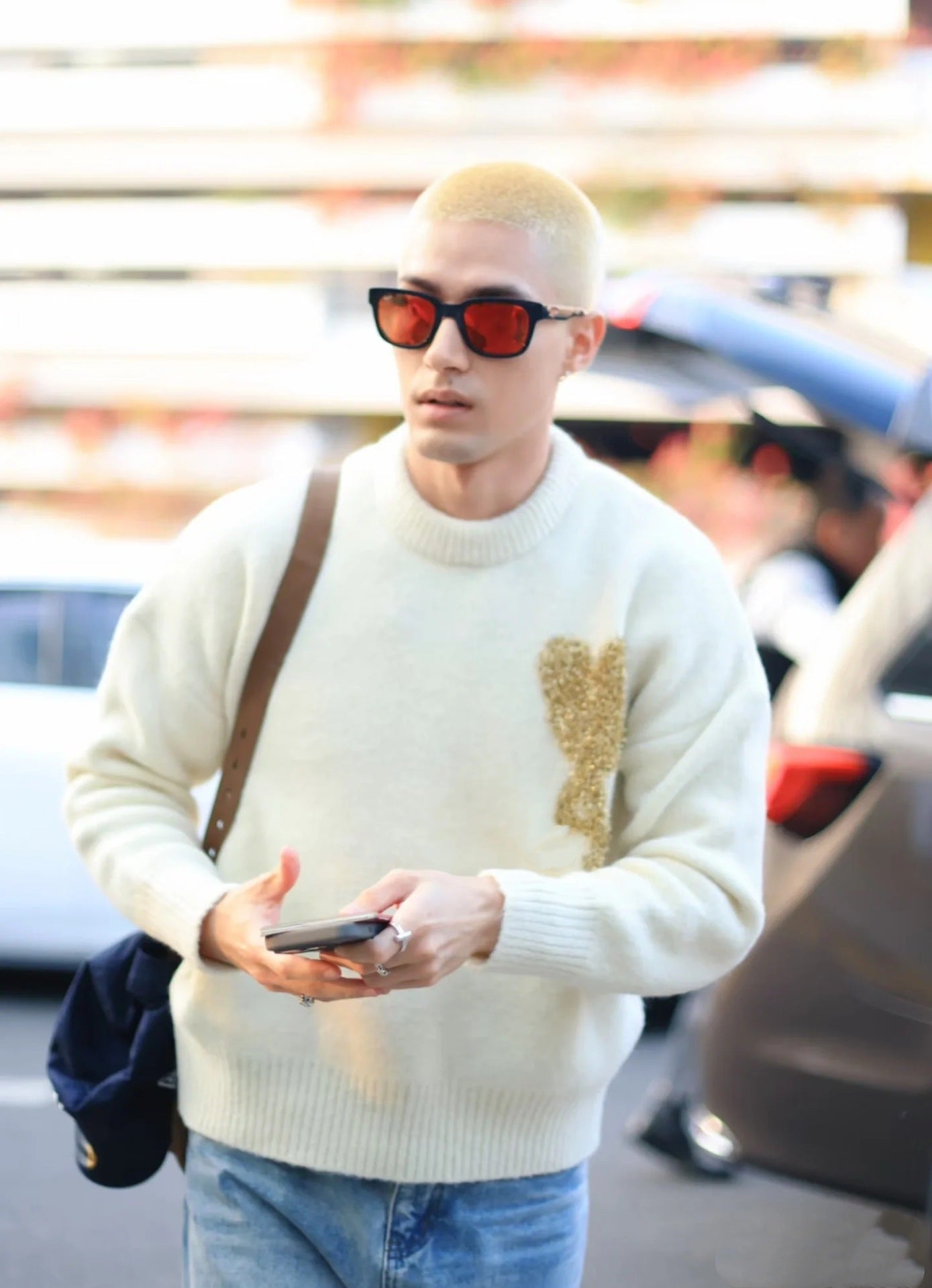 AMIPARIS Festive Heart Premium Alpaca Wool & Cotton Crew Neck Sweater (Gold & Silver)