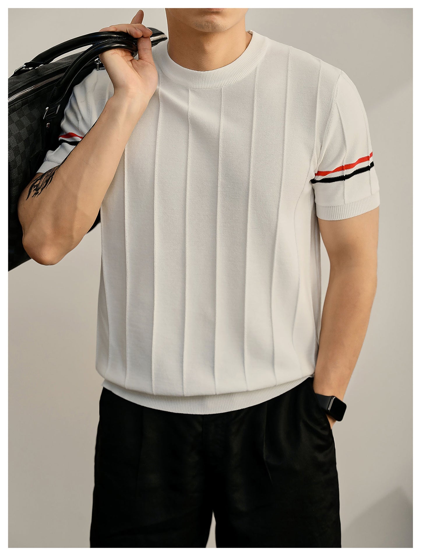 Men's Textured Knit Polo Shirt | 4-Bar Detail | Signature Grosgrain