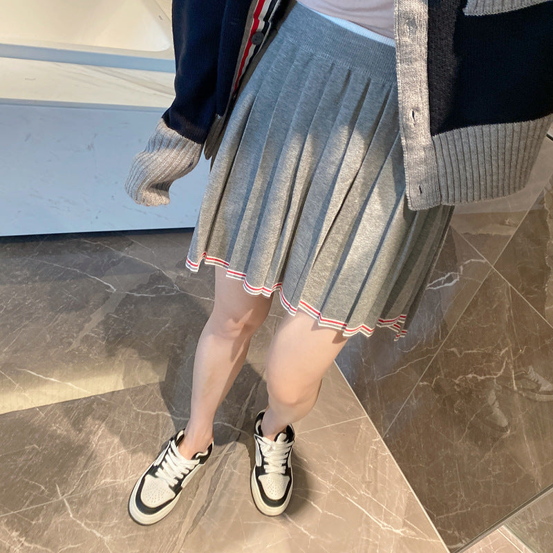 Thom BrowneWomen's Knitted Pleated Cotton Skirt with Button Front