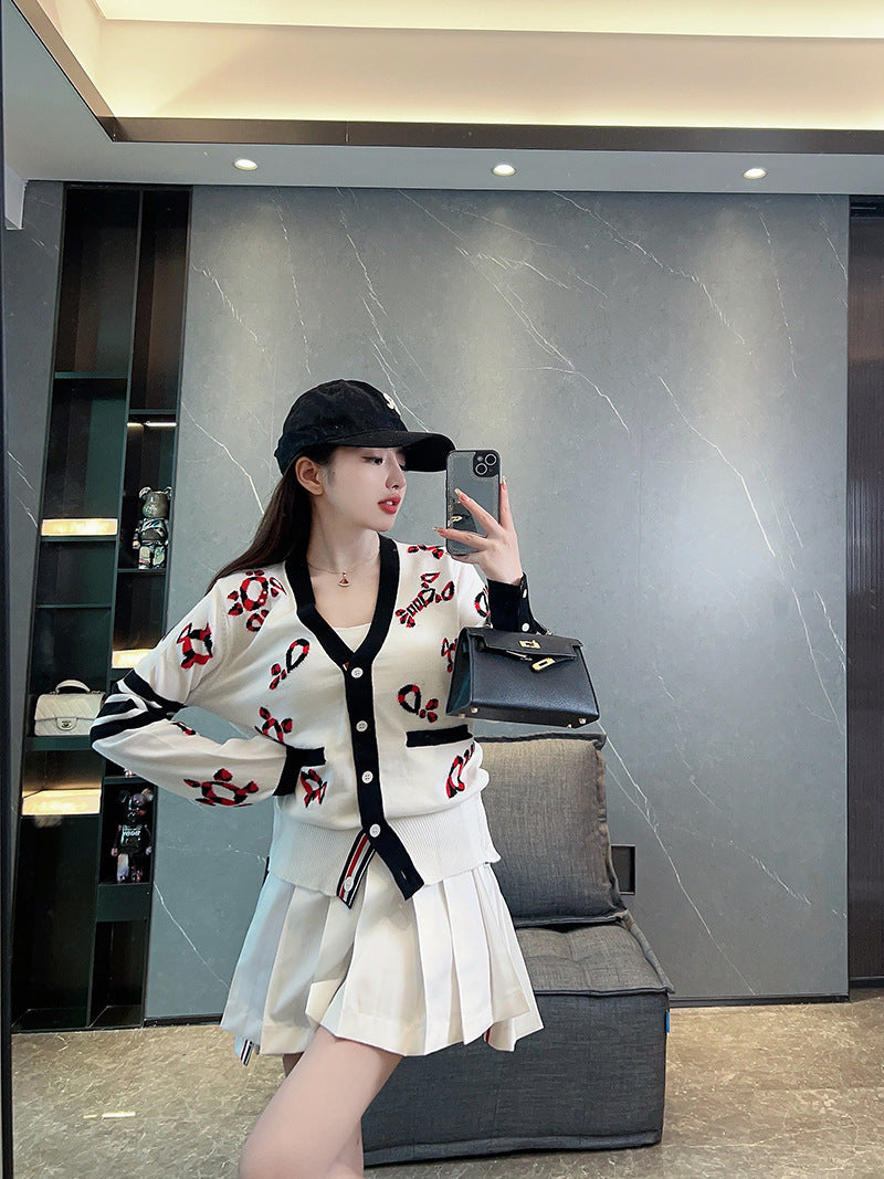 Thom BrowneJapanese Cotton Knitted Cardigan - Partial Button Front