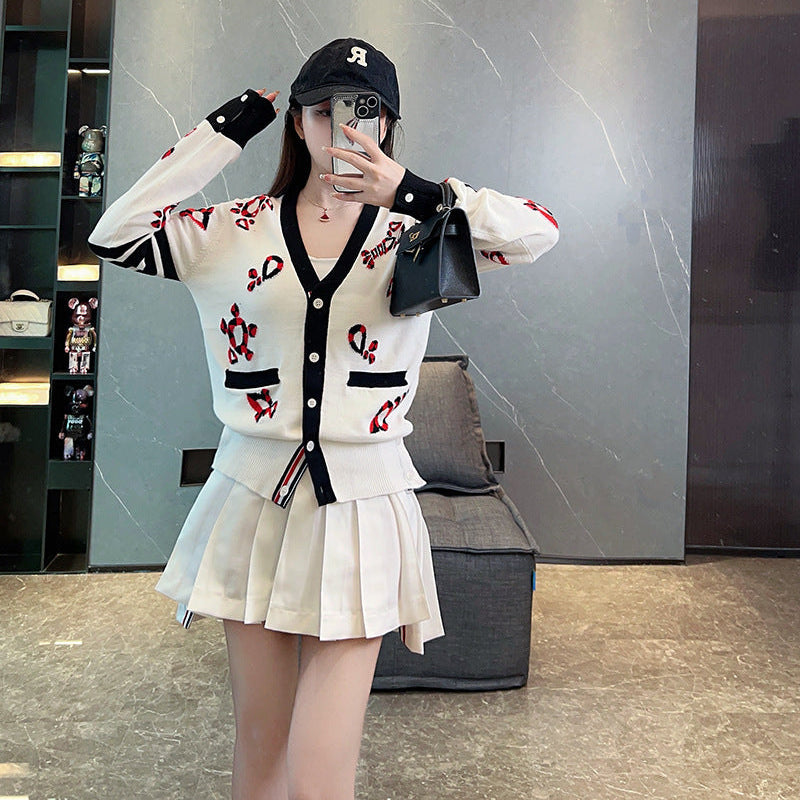 Thom BrowneJapanese Cotton Knitted Cardigan - Partial Button Front