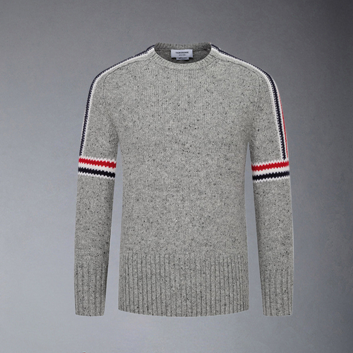 Thom BrowneMen's Classic Crew Neck Merino Wool Sweater with 4-Bar Detail