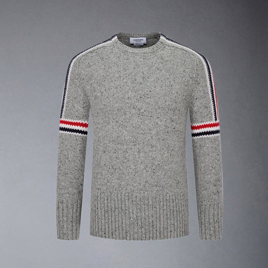 Thom BrowneMen's Classic Crew Neck Merino Wool Sweater with 4-Bar Detail