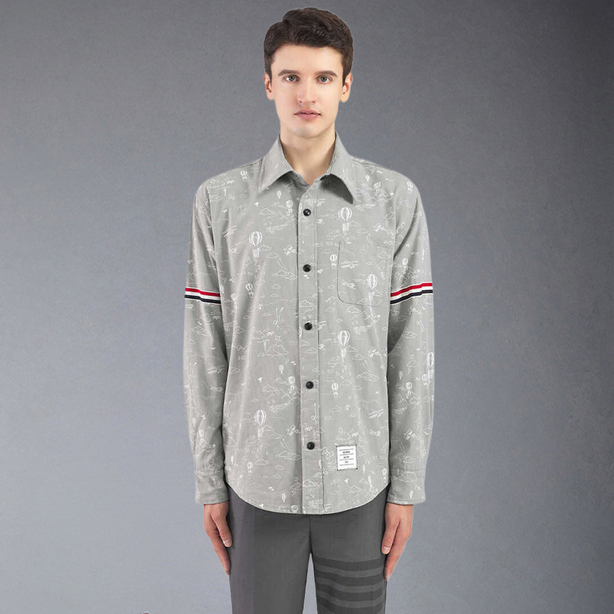 Thom BrowneMen's Business Oxford Shirt - 100% Cotton Button-Front Dress Shirt