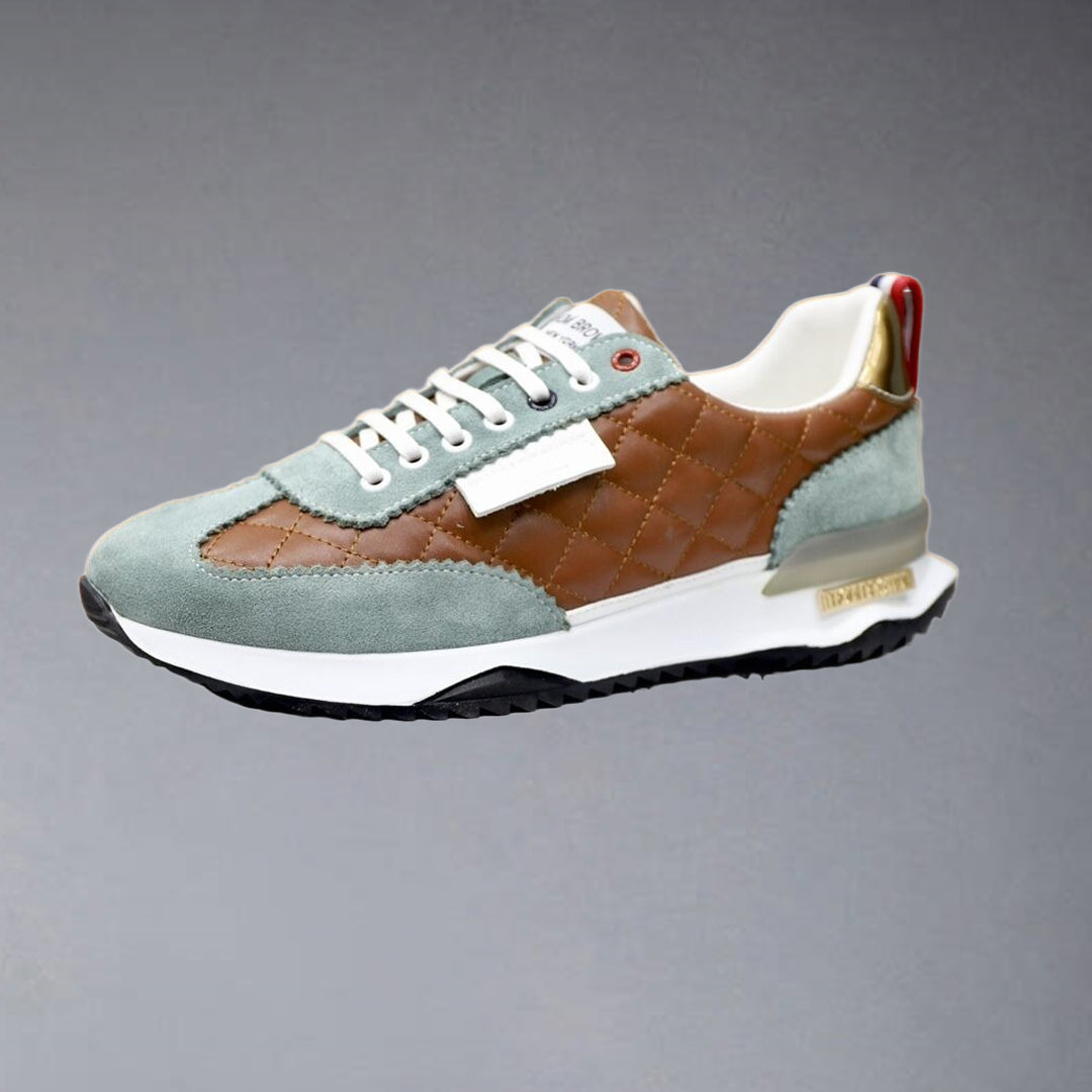 Thom BrowneMen's Premium Leather Sneakers - Handcrafted Cowhide Low-Top Casual Shoes with Grosgrain Detail