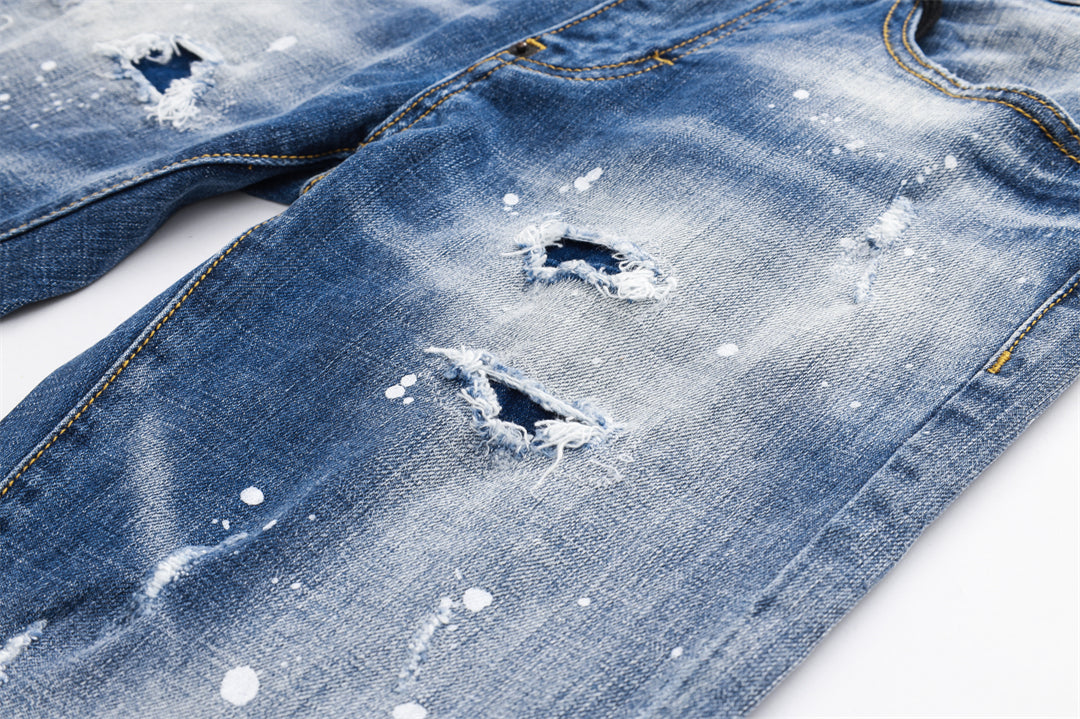 DSQ2 Men's Slim Fit Ripped Jeans – Dark Wash Distressed Stretch Denim