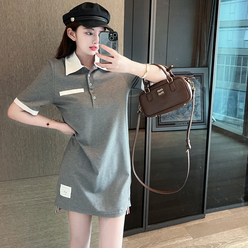 Thom BrowneWomen's Cotton Polo Dress - Partial Button Front | Made in Japan