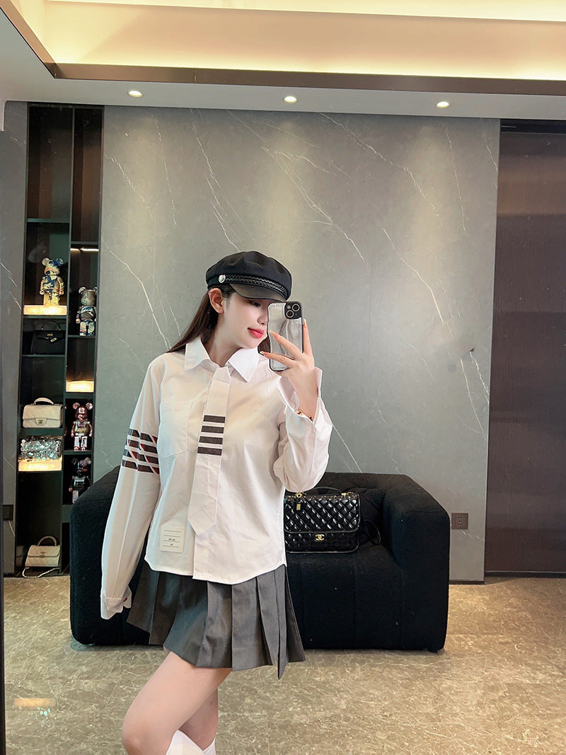 Thom BrowneElegant Tie-Front Cotton Shirt - Japanese Crafted Women's Blouse