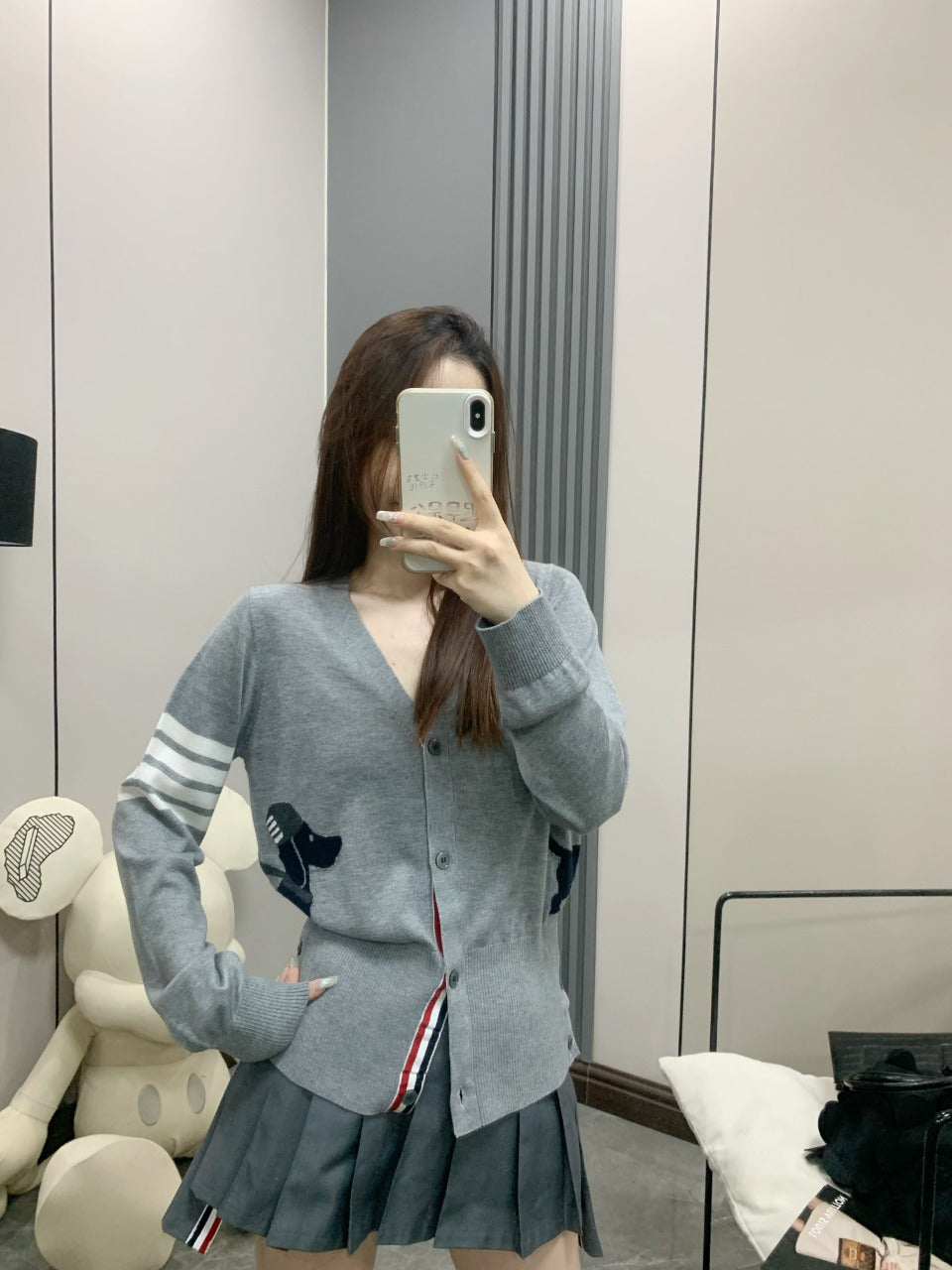 Thom BrowneJapanese Cotton Knitted Cardigan - Partial Button Front