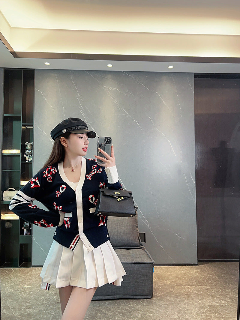 Thom BrowneJapanese Cotton Knitted Cardigan - Partial Button Front
