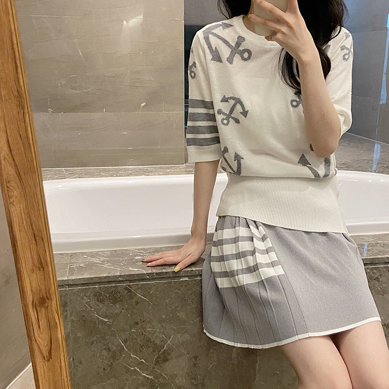 Thom BrowneWomen's Anchor Motif Cotton Sweater - Japanese Craftsmanship