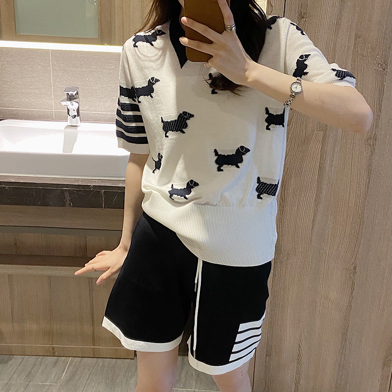 Thom BrowneWomen's Dog Motif Cotton Sweater - Japanese Craftsmanship