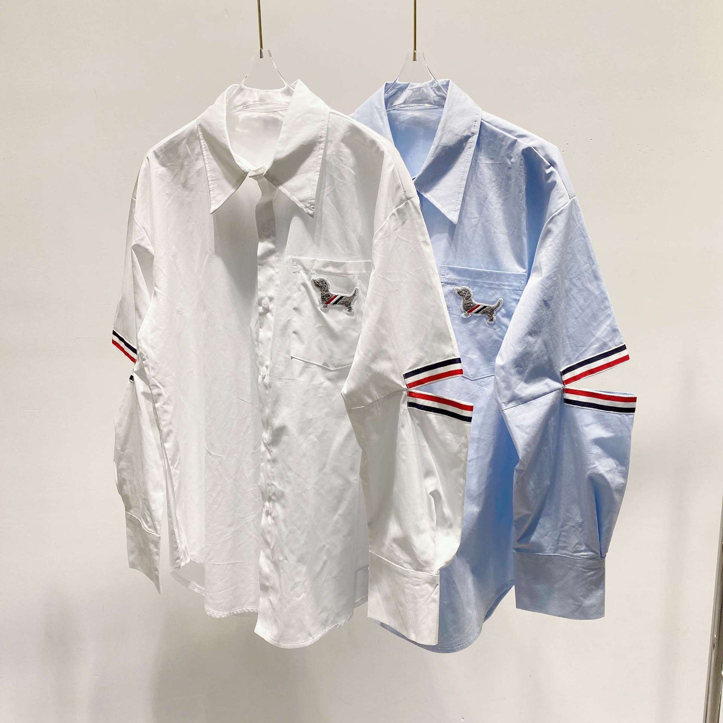 Women's Cotton Polo Shirt - Classic V-Neck with Striped Grosgrain Detail
