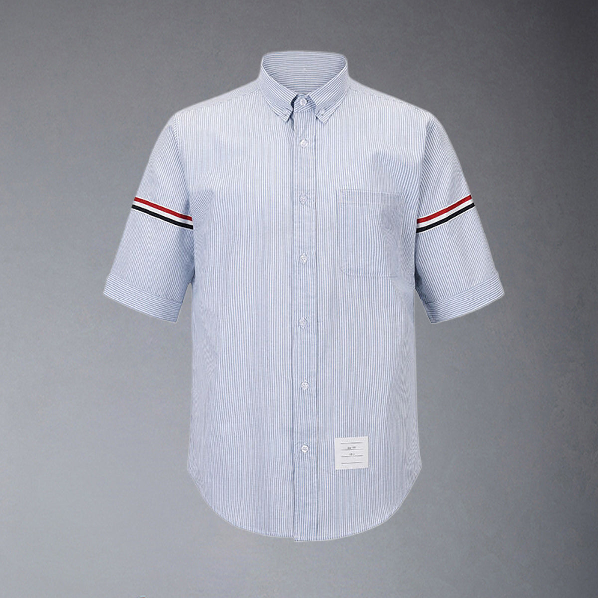 Men's Short Sleeve Oxford Shirt - 100% Cotton Striped Grosgrain Detail