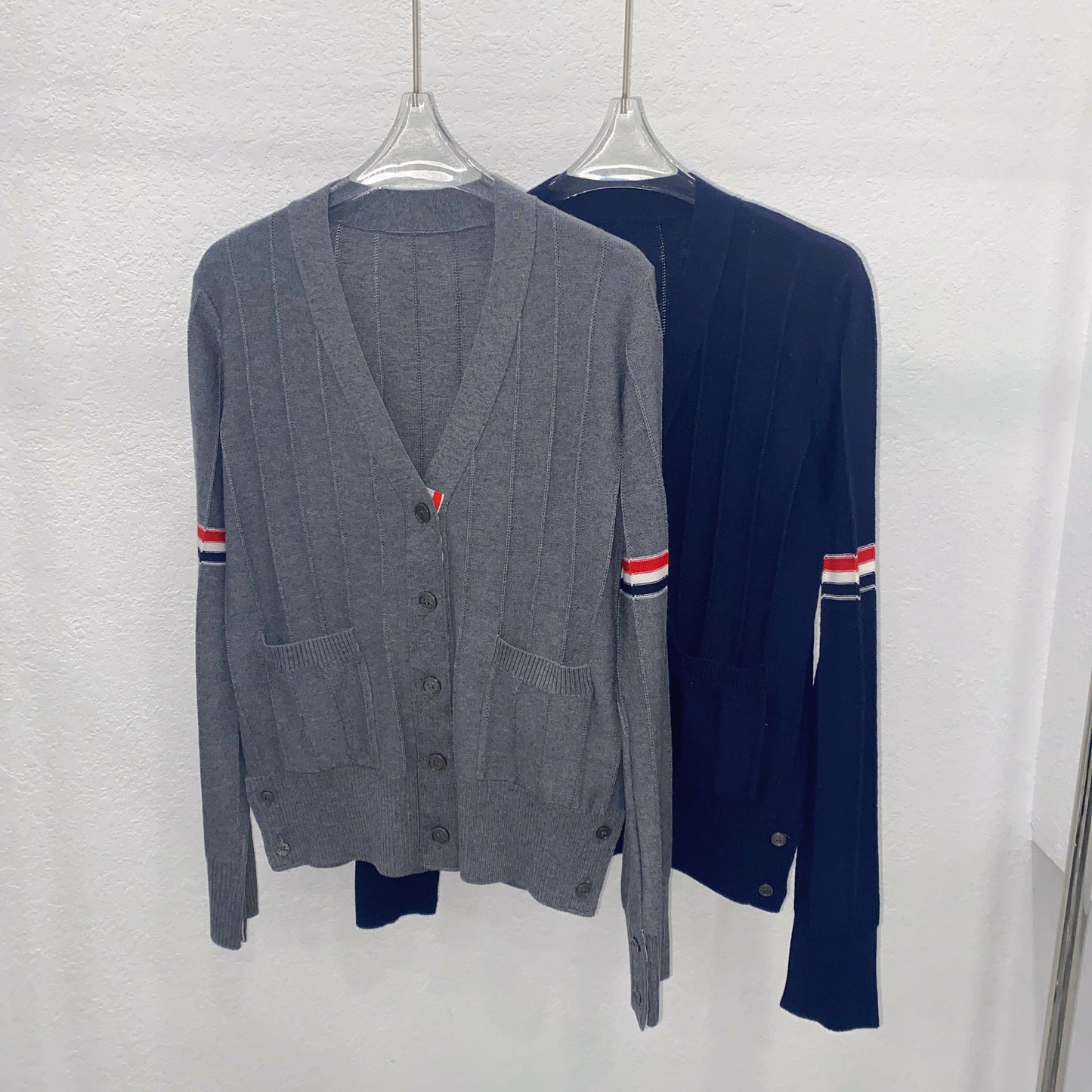 Thom BrowneJapanese Cotton Knitted Cardigan - Partial Button Front