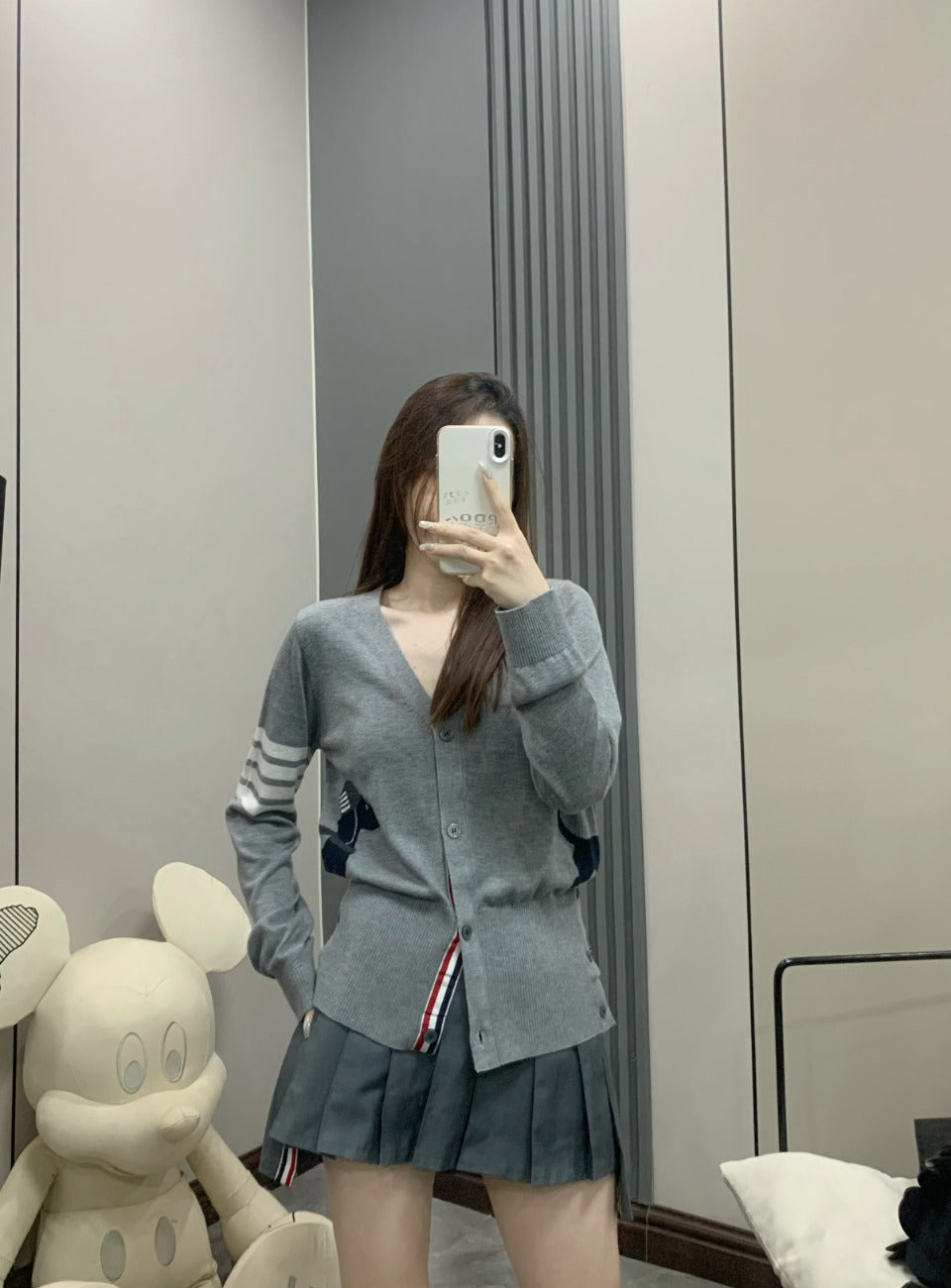 Thom BrowneJapanese Cotton Knitted Cardigan - Partial Button Front