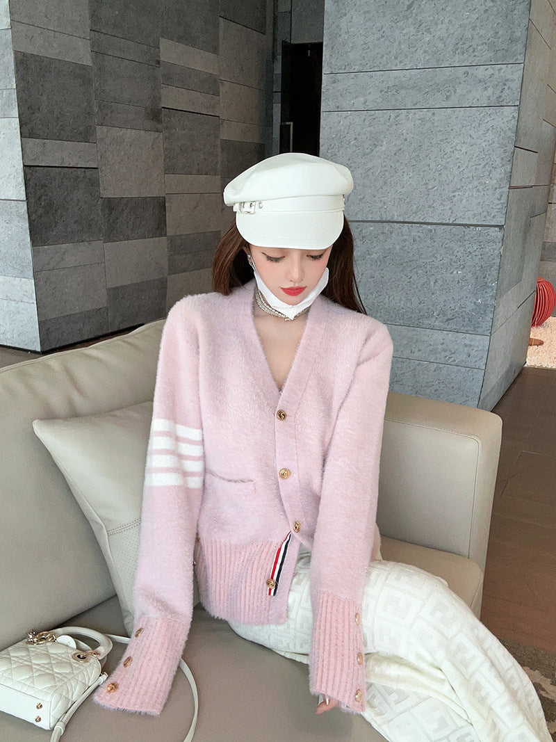 Thom BrowneWomen's Anti-Pilling Cardigan - Japanese Crafted Partial Button Front Sweater