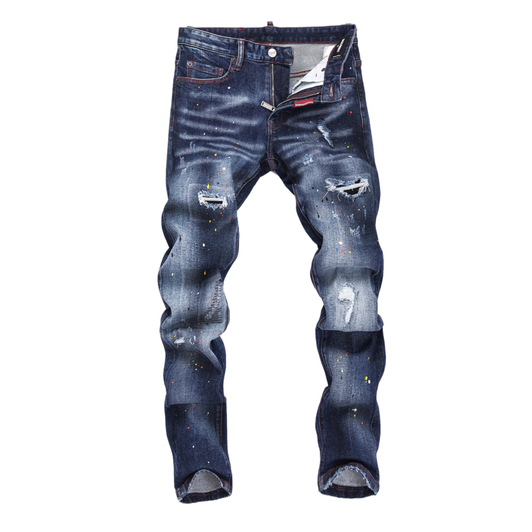 DSQ2 Men's Slim Fit Ripped Jeans – Dark Wash Stretch Denim