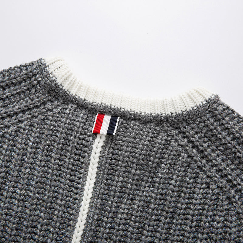 Thom BrowneMen's Classic Crew Neck Merino Wool Sweater with 4-Bar Detail
