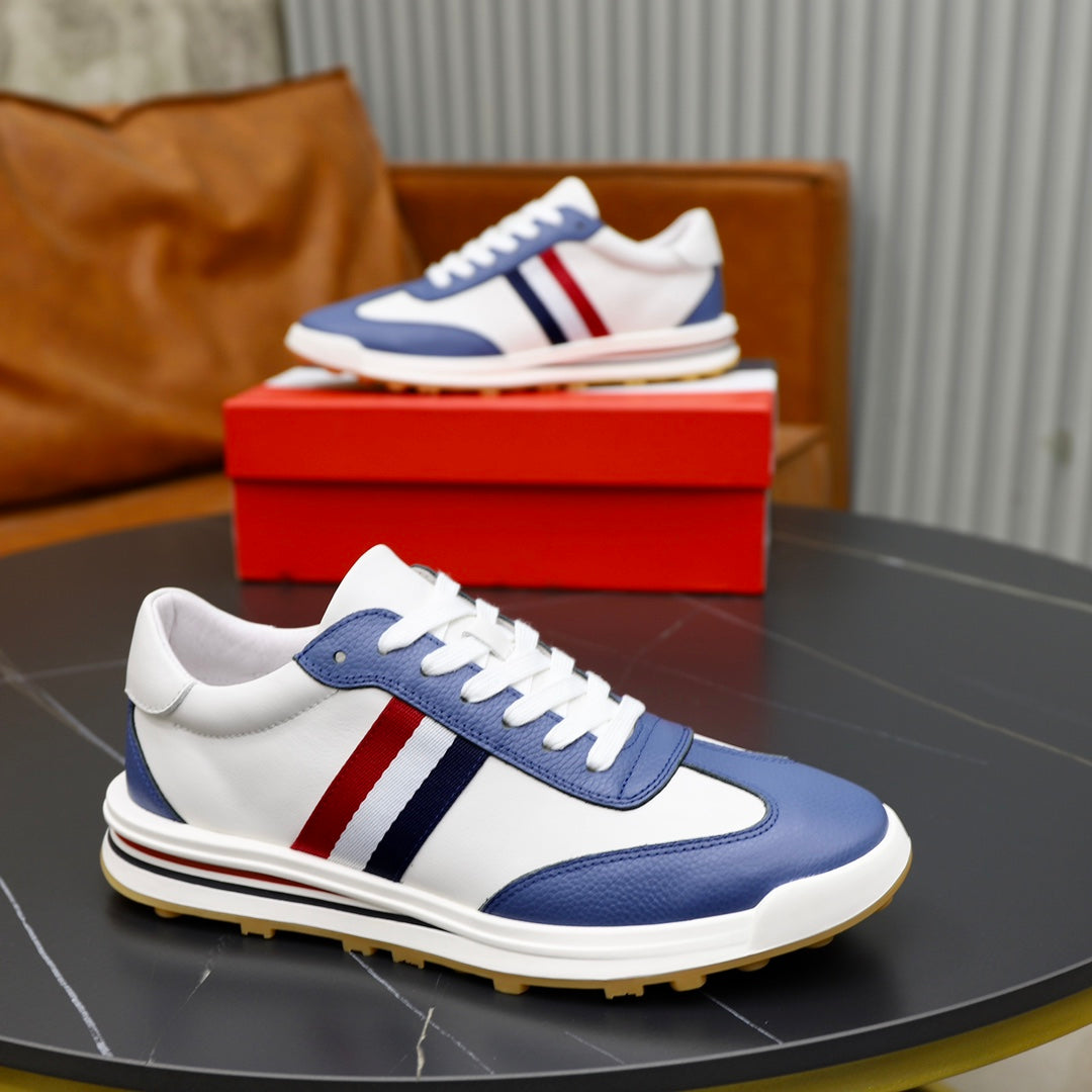 Thom BrowneMen's Classic Leather Sneakers - Premium Cowhide Low-Top Casual Shoes with Grosgrain Detail