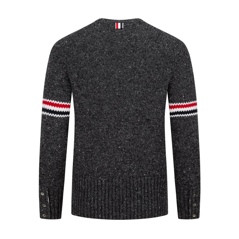 Thom BrowneMen's Classic Crew Neck Merino Wool Sweater with 4-Bar Detail
