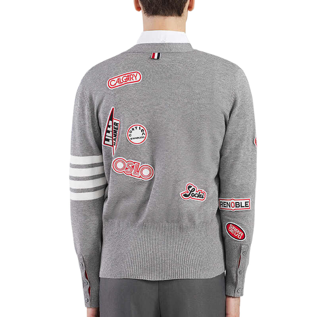 Thom BrowneMen's Classic V-Neck Knitted Cardigan with 4-Bar Sleeve Detail