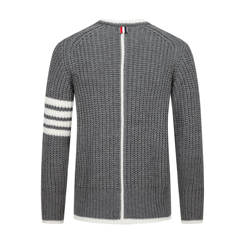 Thom BrowneMen's Classic Crew Neck Merino Wool Sweater with 4-Bar Detail