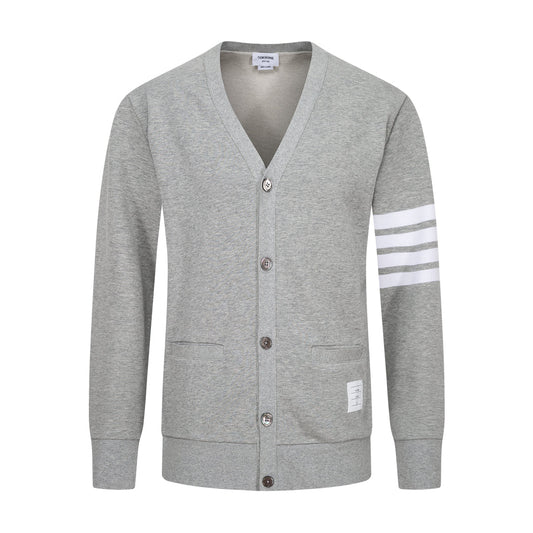 Thom BrownePremium 4-Bar Stripe Zip-Up Sweatshirt - Classic Button Cardigan Style