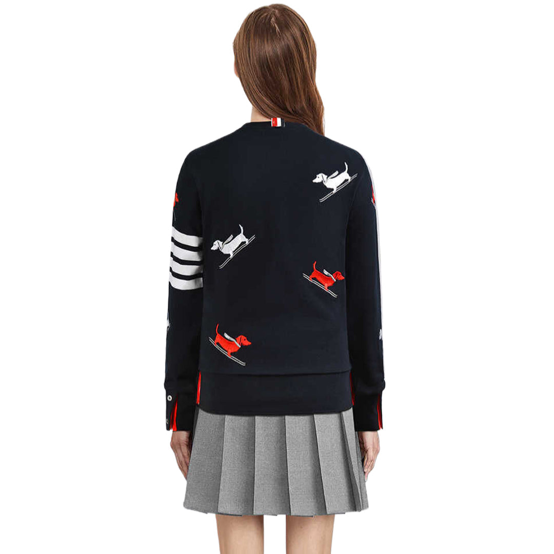 Thom Browne4-Bar Puppy Embroidered Crew Neck Sweatshirt - Premium Pullover