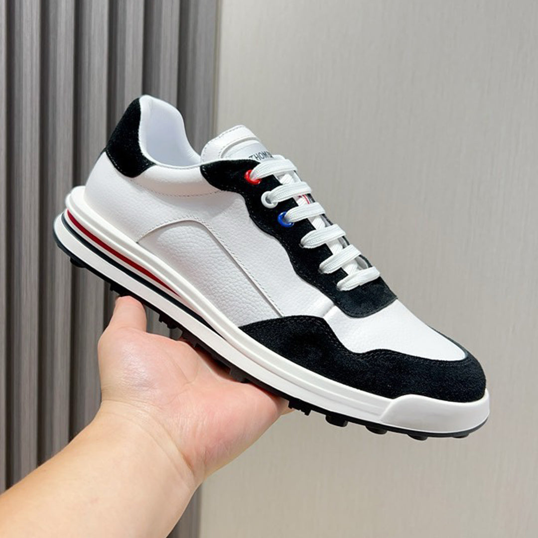 Thom BrownePremium Leather Sneakers with Grosgrain Buckle - White & Red Options