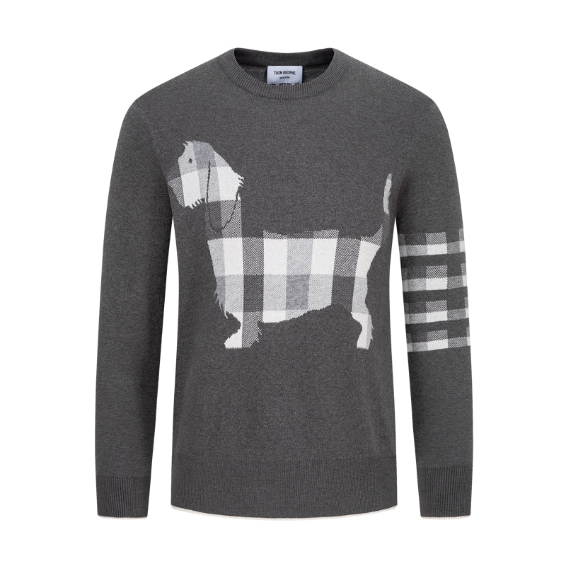 Men's Classic Crew Neck Merino Wool Sweater with 4-Bar Detail