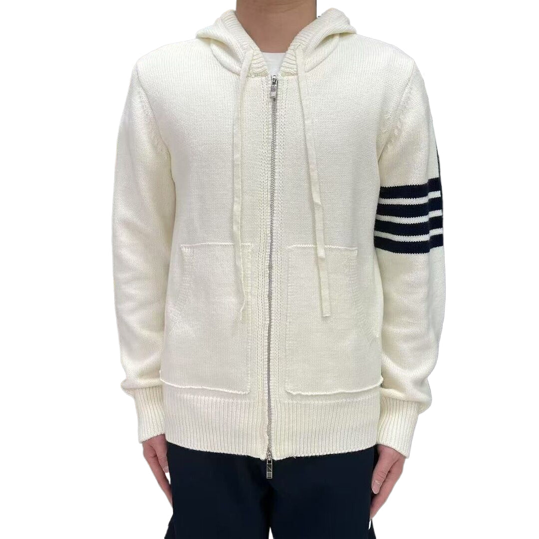 Thom BrowneMen's Classic V-Neck Knitted Cardigan with 4-Bar Sleeve Detail