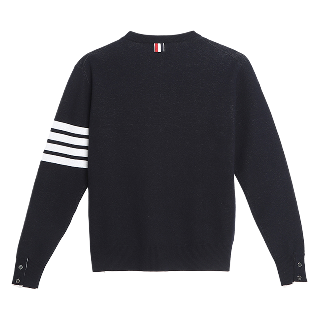 Thom BrowneMen's Classic Crew Neck Merino Wool Sweater with 4-Bar Detail