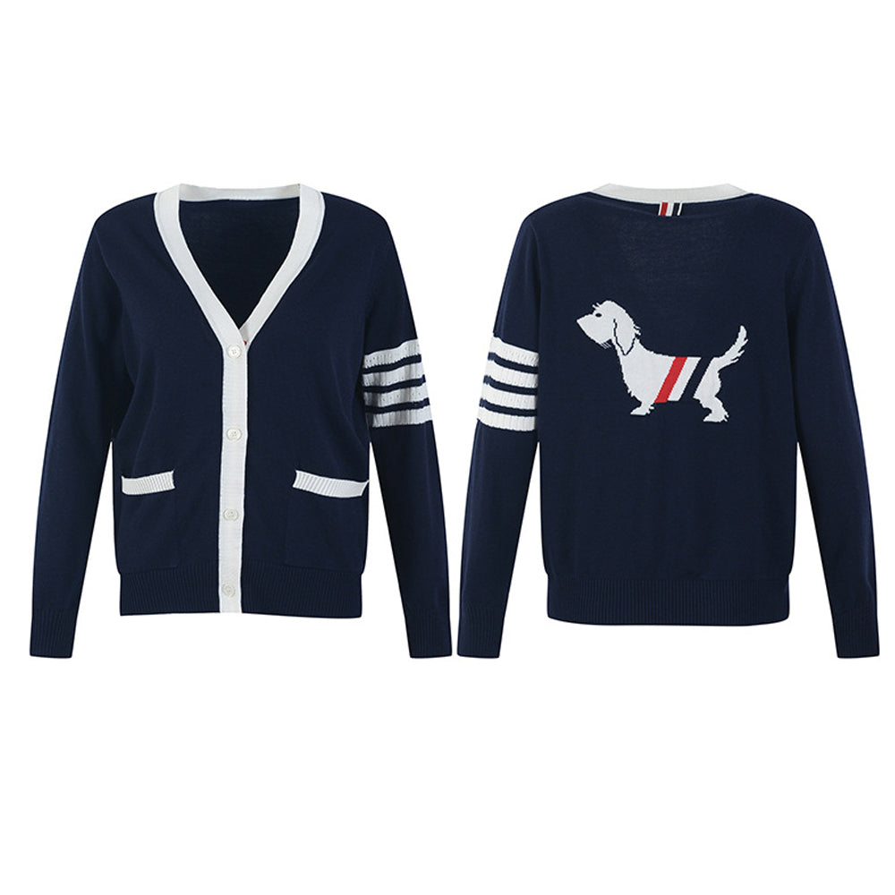 Thom BrowneWomen's Classic Knitted Sweater - Ribbed Hem with Signature Stripe Detail