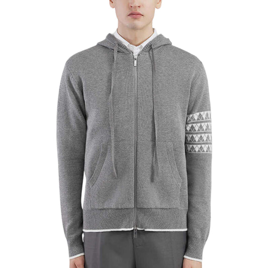 Thom Browne4-Bar Couple Hoodie with 2-Way Zip and Drawstring Hood