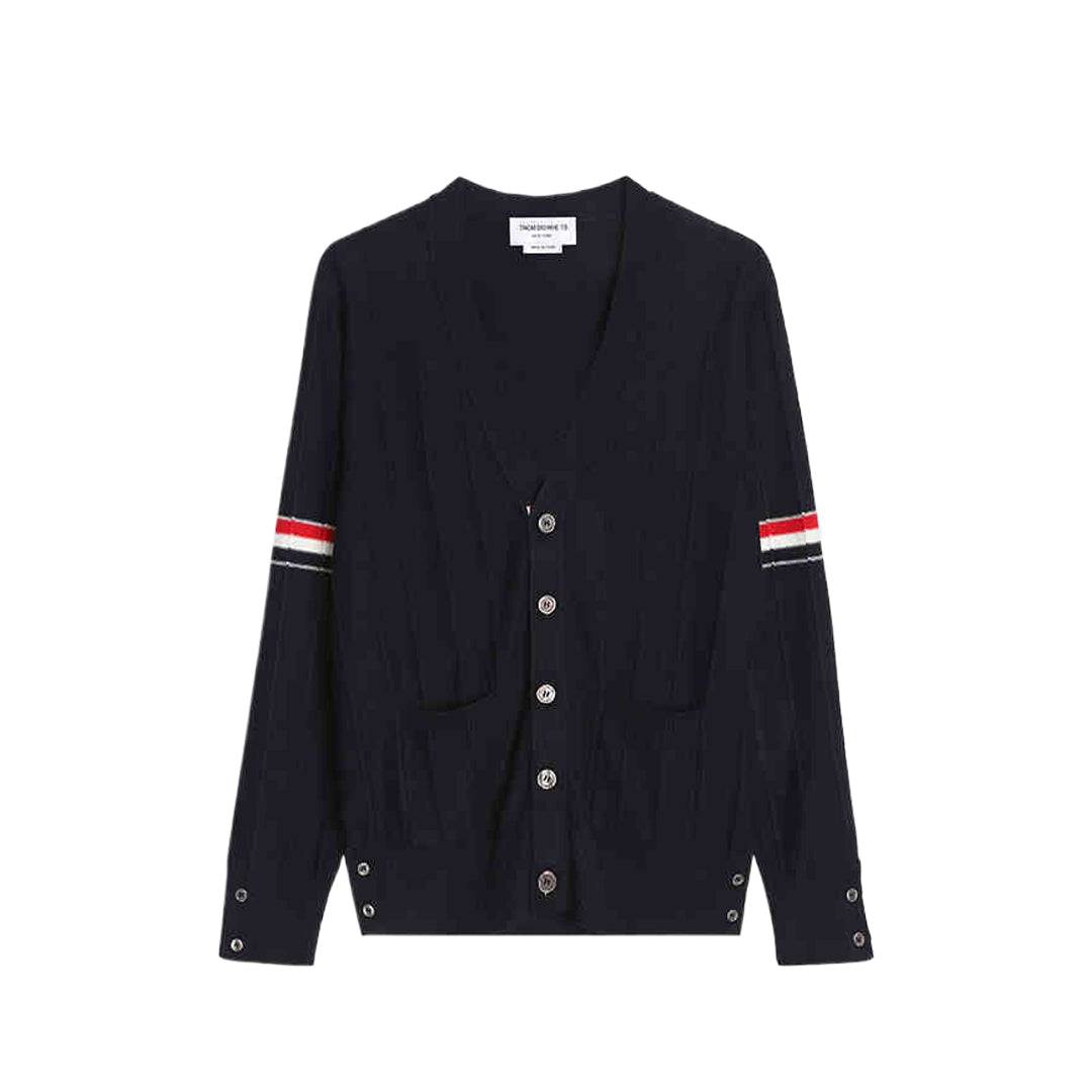 Thom BrowneMen's Classic V-Neck Knitted Cardigan with 4-Bar Sleeve Detail