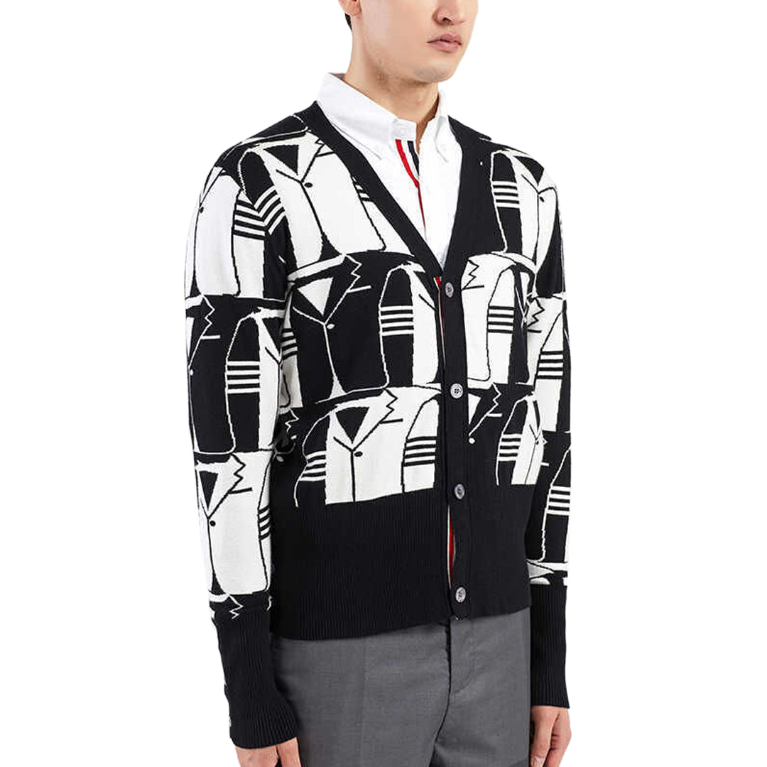 Men's Classic V-Neck Knitted Cardigan with 4-Bar Sleeve Detail