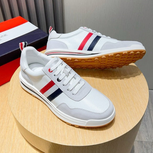 Thom BrownePremium Leather Sneakers with Grosgrain Detail - Classic Design