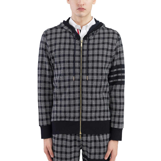 Thom BrownePremium Cotton Couple Hoodies - 4-Bar V-Neck Button-Up Matching Hoodies