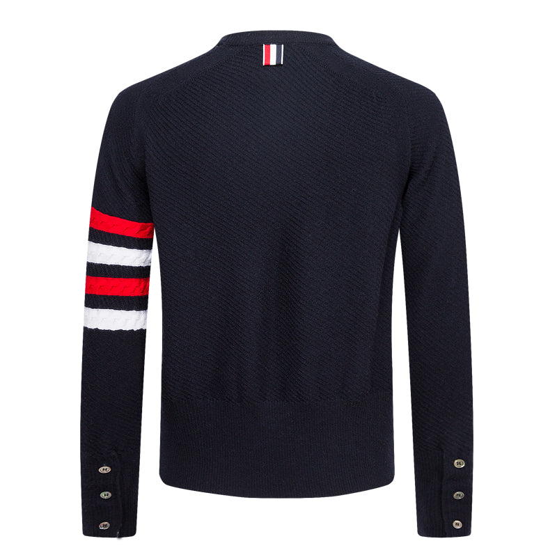 Thom BrowneMen's Classic Crew Neck Merino Wool Sweater with 4-Bar Detail